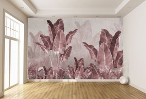 T9311 Wallpaper Pink tropical leaves