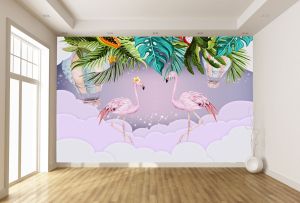 T9300 Wallpaper Tropical leaves and flamingos