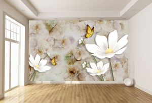 T9296 Wallpaper 3D Abstraction with white flowers