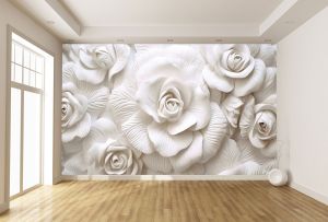 T9238 Wallpaper 3D White roses