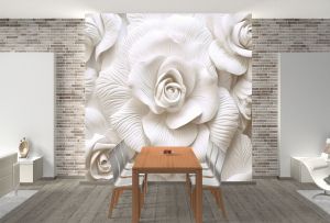 T9238 Wallpaper 3D White roses