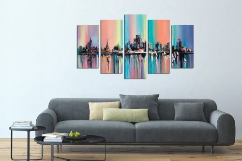 Wall art set 5 pieces modern city abstract