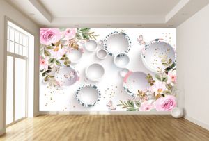 T9210 Фототапет 3D Кръгове, цветя и пеперуди