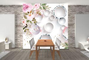 T9210 Фототапет 3D Кръгове, цветя и пеперуди