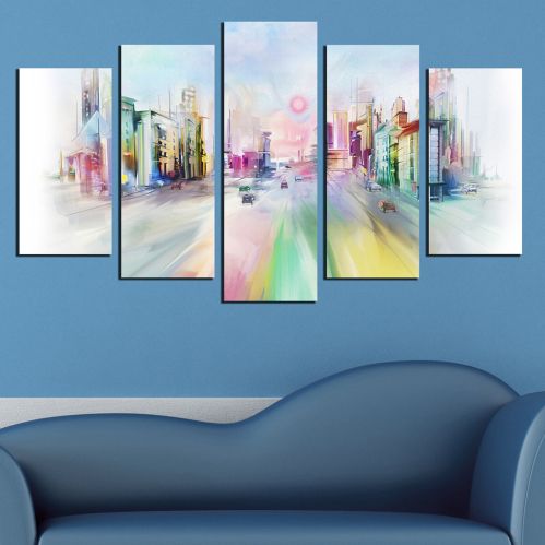 0410 Wall art decoration (set of 5 pieces) Colorful city