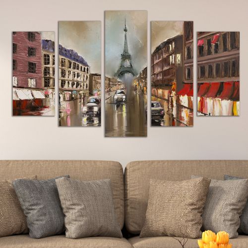 Canvas art set 5 pieces Paris cityscape