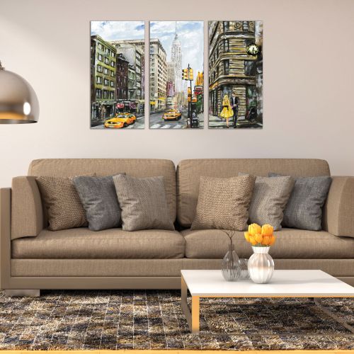 Wall art canvas set of 3 pieces New York painting