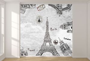 T9105 Wallpaper 3D Landmarks and brick wall