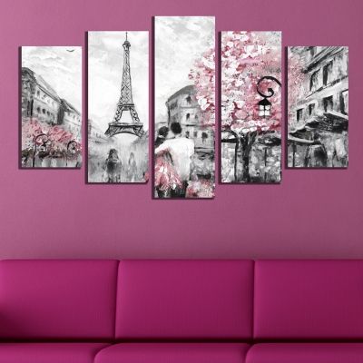 Bedroom canvas art set 5 pieces Lovers in Paris 
