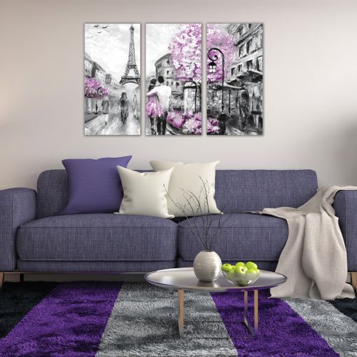 Wall art canvas set of 3 pieces for bedroom Paris