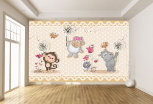T9113 Wallpaper Animals with dandelions - beige