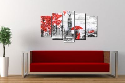 Картина за спалня Влюбени в Лондон от 5 части арт градски пейзаж