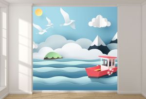 T9131 3D Wallpaper Boat in the sea