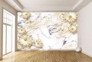 T9091 Wallpaper 3D Flowers - flowers, hearts and butterflies