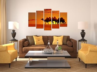 Декоративни панели за детска стена в орангево с камили
