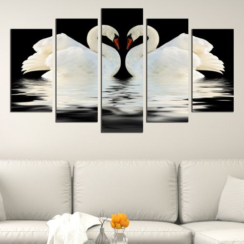 0430 Wall art decoration (set of 5 pieces) Swans in love (black and white)