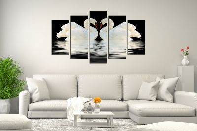 wall art decoration set Swans in love in black and white