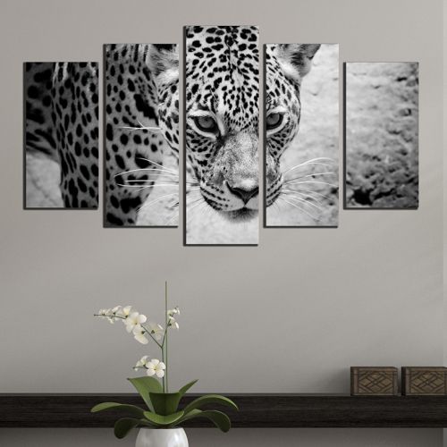 Black and white canvas wall art set with jaguar