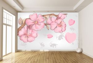 T9057 Wallpaper Pink flowers and herts