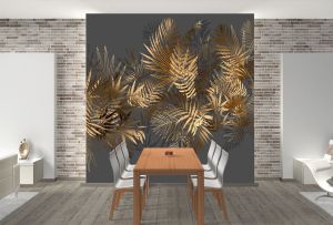 T0835 3D Wallpaper Golden leaves