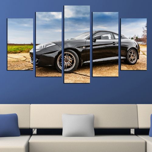 0437 Wall art decoration (set of 5 pieces) Blck car