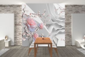 T0997 3D Wallpaper Abstraction with roses