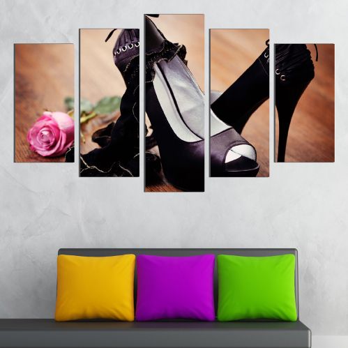 0434 Wall art decoration (set of 5 pieces) Black shoes