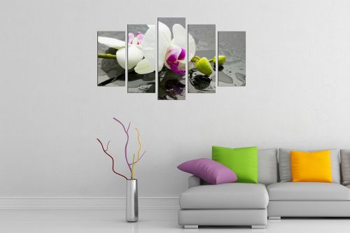 Zen canvas art with white orchid on grey background