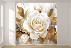 T1102 Wallpaper 3D White rose in golden glow