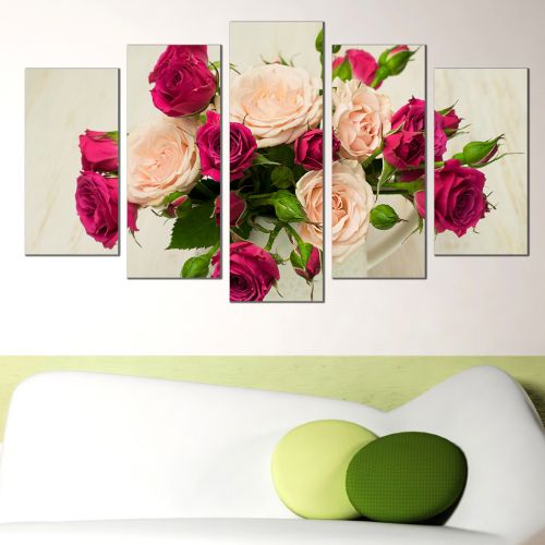 0441 Wall art decoration (set of 5 pieces) Roses ina a vase