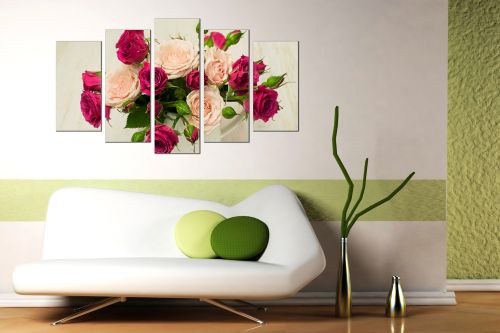 canvas print decoration with roses in a vase