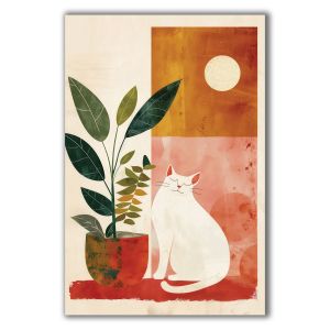 Модерна картина с котка и зелени листа за стена 1168