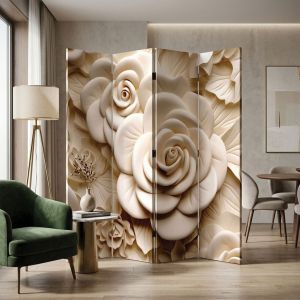 P9261 Decorative Screen Room divider 3D Beige roses (3, 4, 5 or 6 panels)