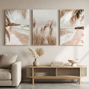 1179 Coastal Serenity – Set of 3 Beach Wall Art Prints in Neutral Tones