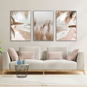 1179 Coastal Serenity – Set of 3 Beach Wall Art Prints in Neutral Tones