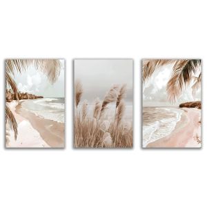 1179 Coastal Serenity – Set of 3 Beach Wall Art Prints in Neutral Tones