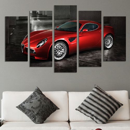 Canvas art set for decoration zen compozition with red car