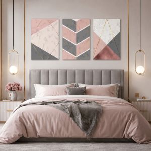 1173 Pastel Geometry – Set of 3 Marble Wall Art Prints with Gold Lines