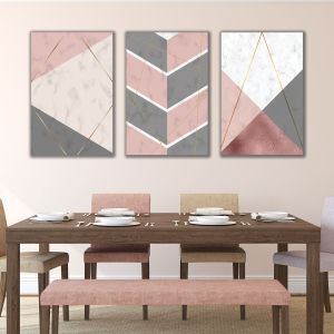 1173 Pastel Geometry – Set of 3 Marble Wall Art Prints with Gold Lines