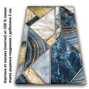 1174 Sapphire Geometry – Set of 3 Marble Wall Art Prints with Gold Accents