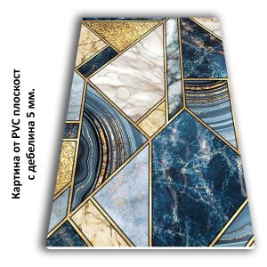 1174 Sapphire Geometry – Set of 3 Marble Wall Art Prints with Gold Accents