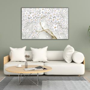 9266 Abstract Tree – White Floral Wall Art with Golden Accents