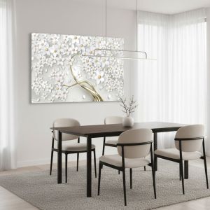 9266 Abstract Tree – White Floral Wall Art with Golden Accents
