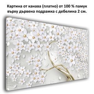 9266 Abstract Tree – White Floral Wall Art with Golden Accents