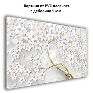 9266 Abstract Tree – White Floral Wall Art with Golden Accents