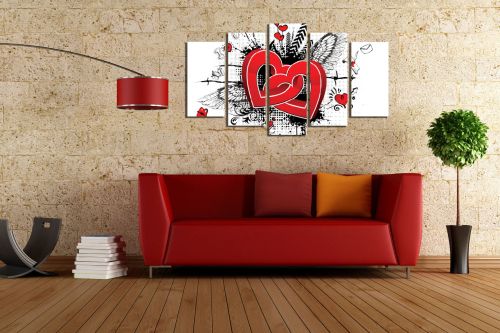 Canvas art 5 pieces Hearts