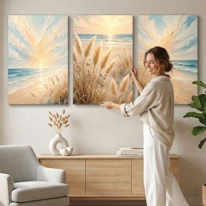 1184  Light of Sunrise – 3 Piece Coastal Wall Art Set