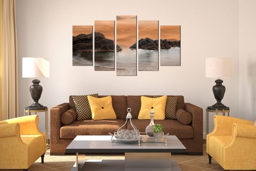 canvas print decoration in brown with rocks in the sea