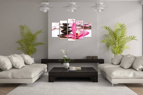 Zen canvas art with orchid and stones