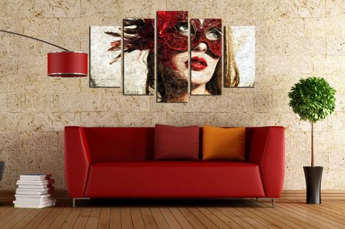 Fashion canvas art with beautiful woman with mask